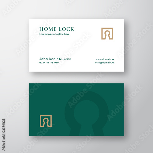 Home Lock Real Estate Abstract Elegant Vector Logo and Business Card Template. Premium Stationary Realistic Mock Up. Modern Typography and Soft Shadows.