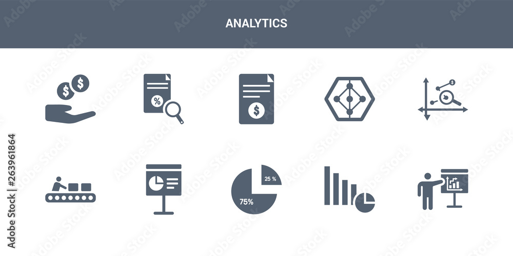 10 analytics vector icons such as person explaining strategy, pie chart, polygonal chart, presentation, production contains profit analysis, radar chart, report, research, revenue. analytics icons 10 analytics vector icons such as person explaining strategy, pie chart, polygonal chart, presentation, production contains profit analysis, radar chart, report, research, revenue. analytics icons