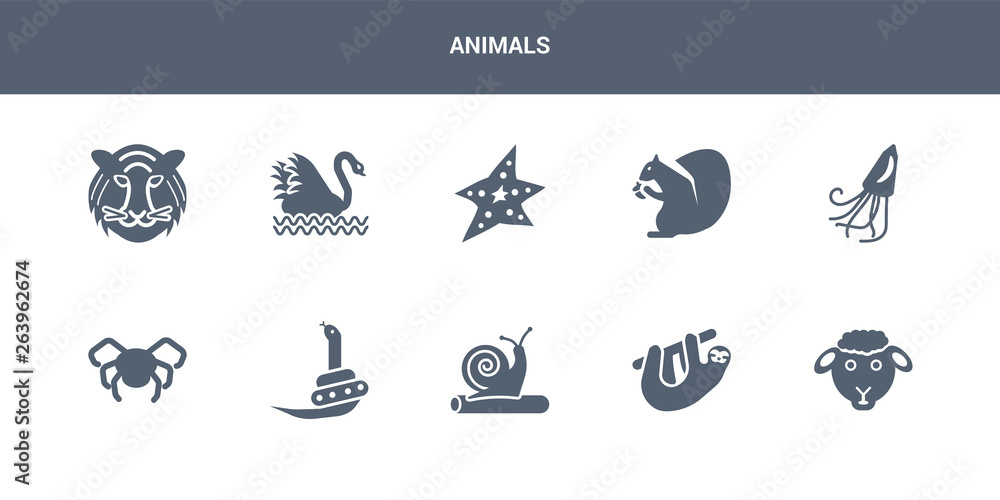 10 animals vector icons such as sheep, sloth, snail, snake, spider contains squid, squirrel, starfish, swan, tiger. animals icons 10 animals vector icons such as sheep, sloth, snail, snake, spider contains squid, squirrel, starfish, swan, tiger. animals icons