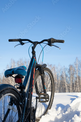 Bike on snow after high snowfall