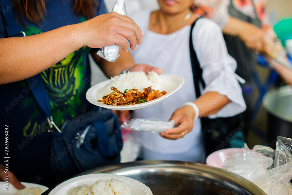 Volunteers Share Food to the Poor : Social Problems of Poverty Helped by Feeding : Concepts problems of life the poor Volunteers Share Food to the Poor : Social Problems of Poverty Helped by Feeding : Concepts problems of life the poor