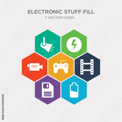 simple set of charging battery, floppy disk, photogram, joypad icons, contains such as icons handy cam, flash, reflector and more. 64x64 pixel perfect. infographics vector