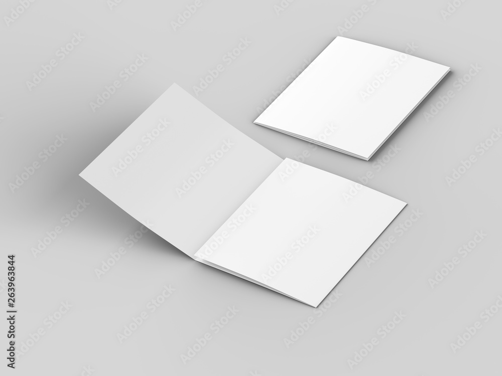 Open tri-folded leaflet in square format. 3d illustration Open tri-folded leaflet in square format. 3d illustration