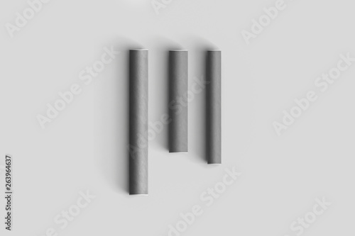 Gray Paper Tubes Mock up isolated on light gray background. 3D rendering. 