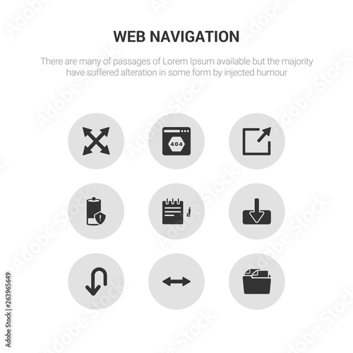 9 round vector icons such as documents, double arrow, down arrow, download, edit contains empty battery, enlarge, error page, expand. documents, double arrow, icon3_, gray web navigation icons