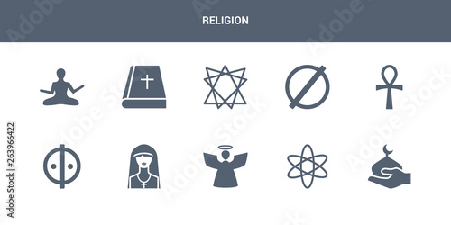 10 religion vector icons such as abrahamic, agnosticism, angel, anglican, animism contains ankh, atheism, bahai, bible, zen. religion icons