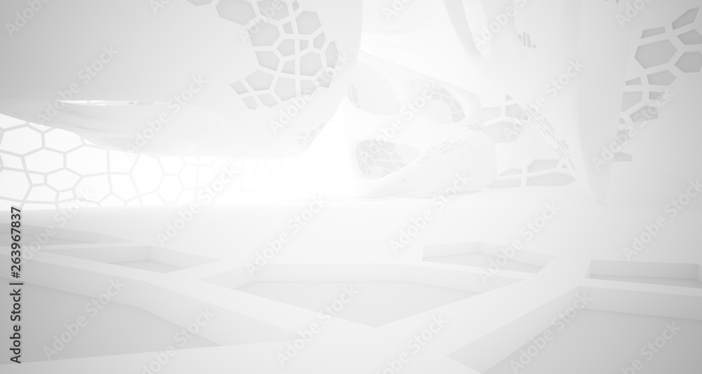 Fototapeta premium Abstract white parametric interior with window. 3D illustration and rendering.