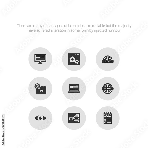 9 round vector icons such as testing, ux de, visibility, web, web de contains web development, domain, optimization, page. testing, ux de, icon3_, gray seo icons