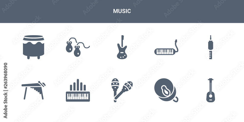 10 music vector icons such as ukelele, cymbal, maraca, organ, marimba contains jack connector, melodica, bass guitar, castanets, bongo. music icons 10 music vector icons such as ukelele, cymbal, maraca, organ, marimba contains jack connector, melodica, bass guitar, castanets, bongo. music icons