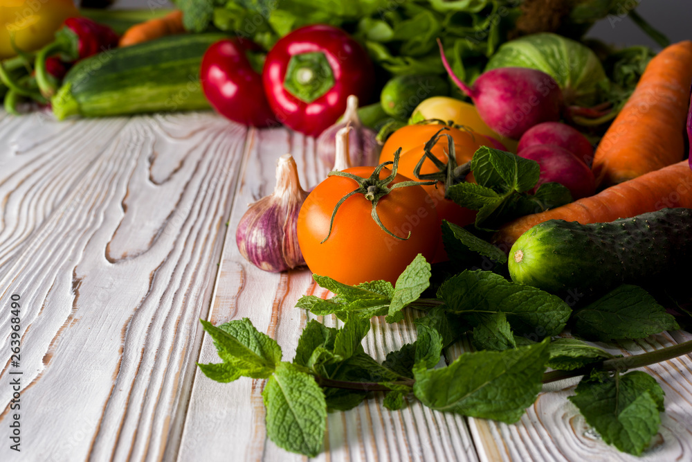 set of various vegetables on the table for cooking