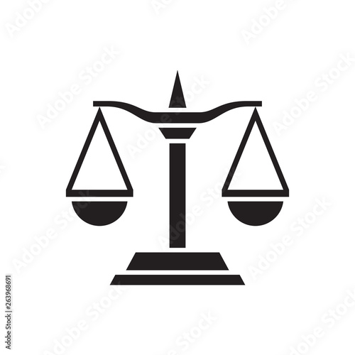 Libra - black icon on white background. Graphic design vector illustration. Balance scale abstract concept sign. 