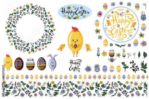 Wallpaper Mural Vector illustration with floral circle in doodling style, lettering quots with chickens, rabbit, endless borders isolate on white Torontodigital.ca