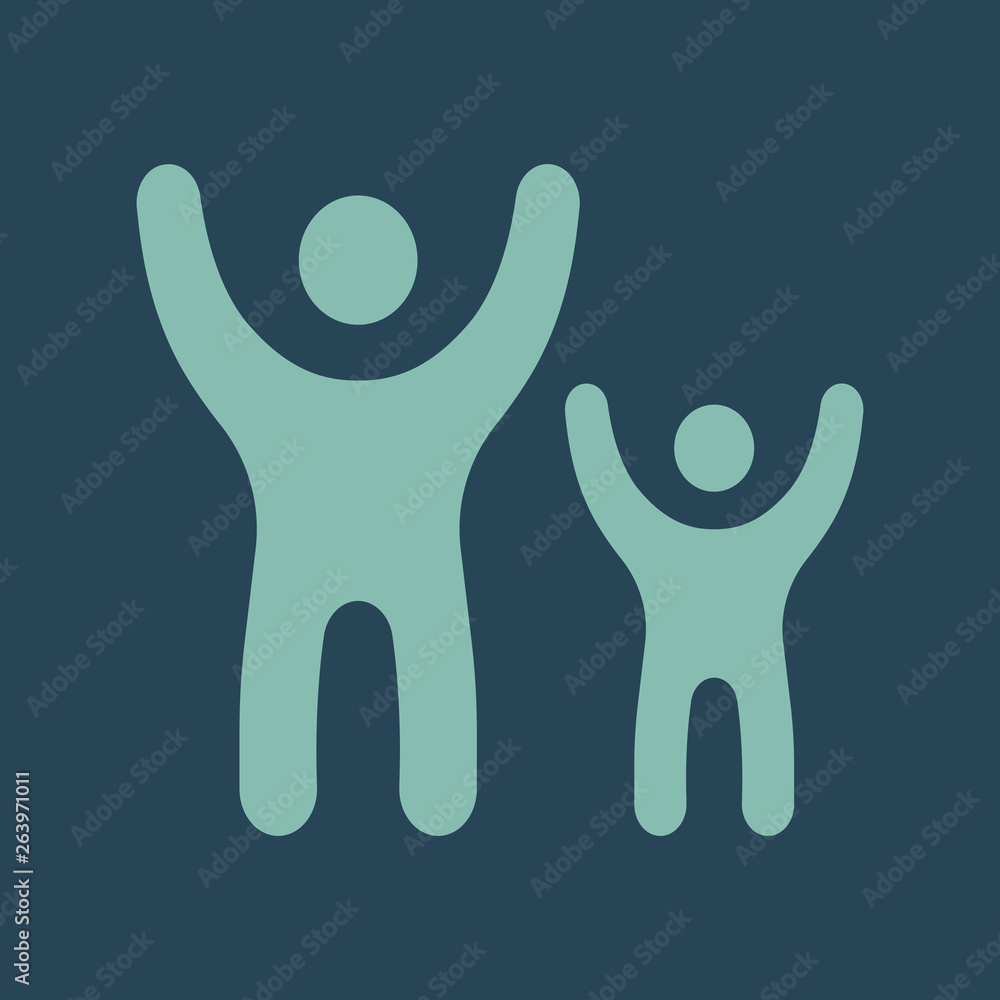 Color icon man with a child raise his hands Color icon man with a child raise his hands