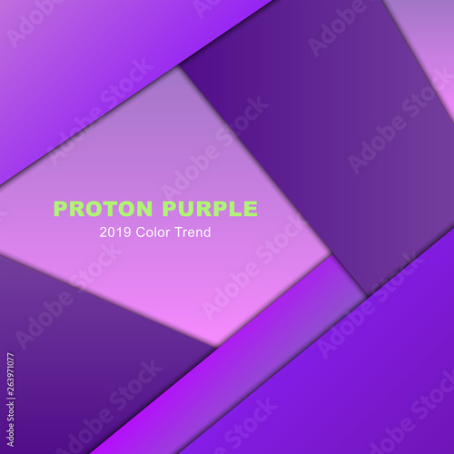 Geometric material design with realistic shadows. Proton purple background. Trendy color 2019