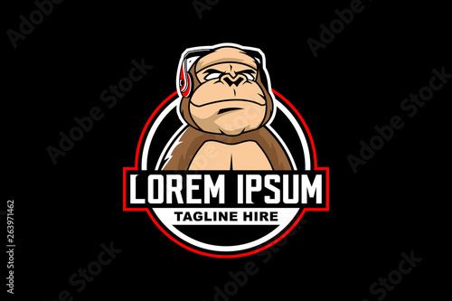 funny gorilla cartoon character vector logo badge template