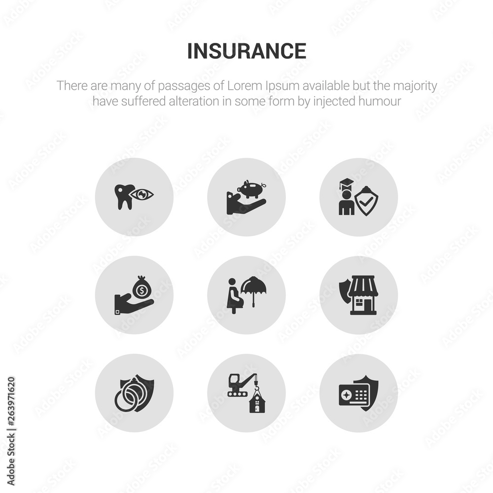 9 round vector icons such as bank safe, construction risk, marriage contract, small business insurance, pregnancy insurance contains money insurance, education deposit dental bank safe, construction 9 round vector icons such as bank safe, construction risk, marriage contract, small business insurance, pregnancy insurance contains money insurance, education deposit dental bank safe, construction