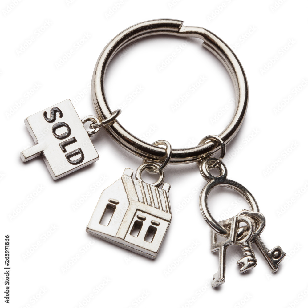 Keychain with mini keys, house and sign Keychain with mini keys, house and sign