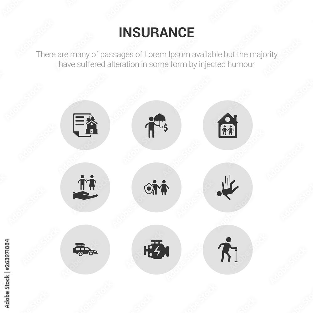 9 round vector icons such as elderly, engine problems, excessive weight for the vehicle, falling, familiar insurance contains family care, family house, finances, fire insurance. elderly, engine 9 round vector icons such as elderly, engine problems, excessive weight for the vehicle, falling, familiar insurance contains family care, family house, finances, fire insurance. elderly, engine