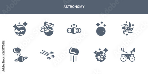 10 astronomy vector icons such as mars rover, mercury, meteor, meteor shower, meteorite contains milky way, moon, moon phases, nebula, neptune. astronomy icons