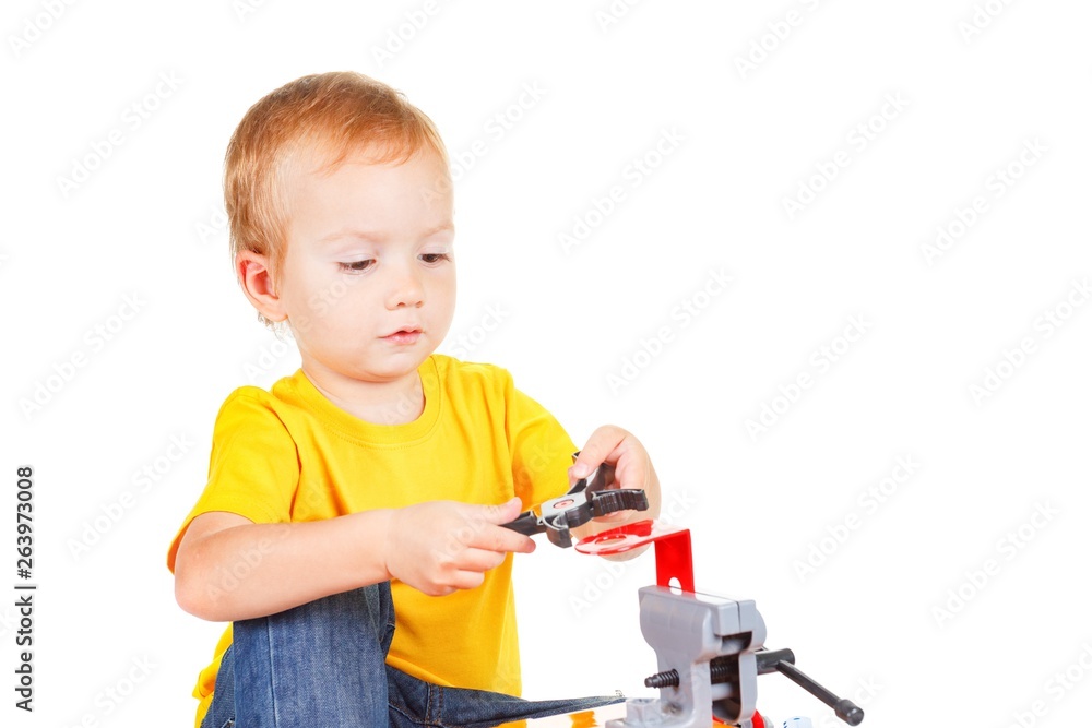 Adorable child boy with tools happy, kid education. Adorable child boy with tools happy, kid education.