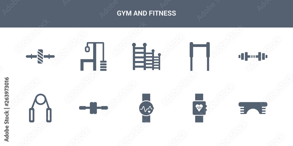 10 gym and fitness vector icons such as fitness step, fitness tracker, watch, wheel, grip contains gym, gym bars, ladder, station, gymnastic roller. and icons 10 gym and fitness vector icons such as fitness step, fitness tracker, watch, wheel, grip contains gym, gym bars, ladder, station, gymnastic roller. and icons