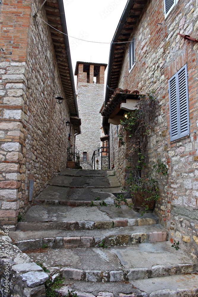 Italy, Umbria: Old street in Corciano.