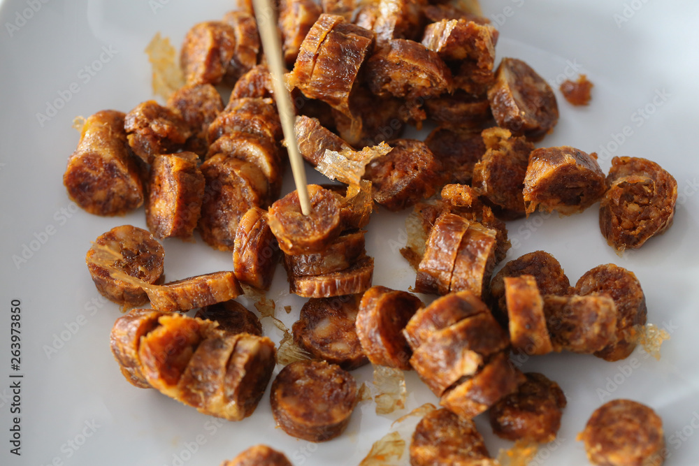 Close up of traditional homemade pork .sausage Close up of traditional homemade pork .sausage