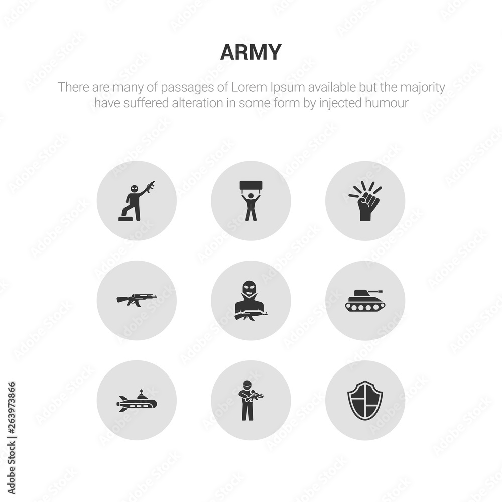 9 round vector icons such as shield, soldier, submarine, tank, terrorist contains kalashnikov, revolution, revolt, rebellion. shield, soldier, icon3_, gray army icons 9 round vector icons such as shield, soldier, submarine, tank, terrorist contains kalashnikov, revolution, revolt, rebellion. shield, soldier, icon3_, gray army icons