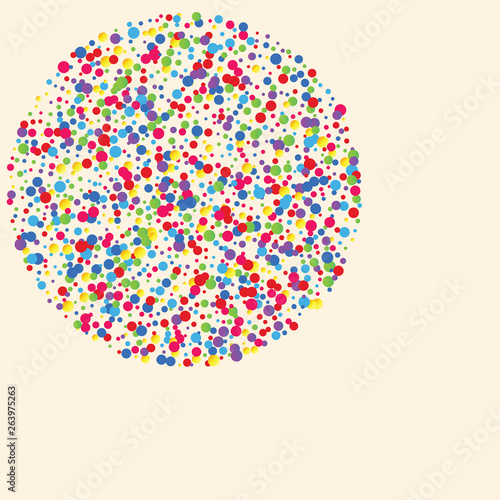 Festive background with multicolored confetti. Yellow, pink, blue circles but against a white background. Flying confetti.