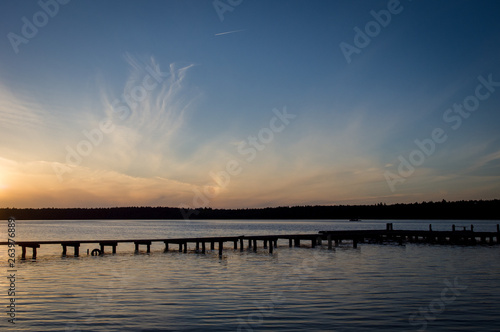 Sunset over Necko lake, podlasie in Poland.