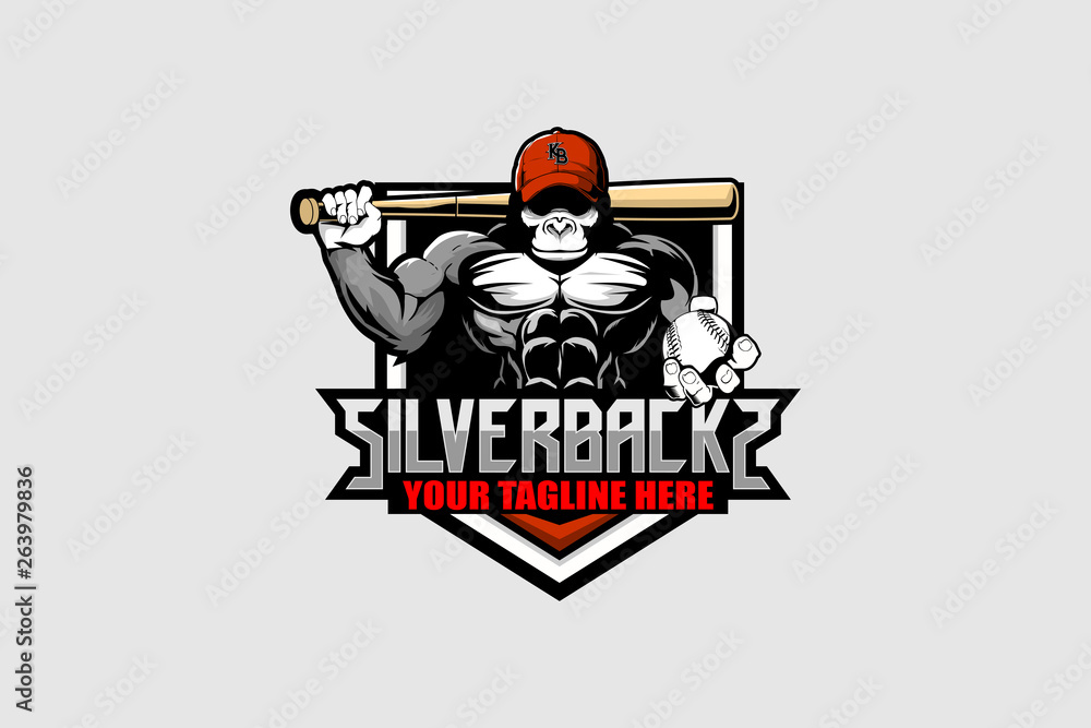 Gorilla cartoon with hat and bat baseball vector badge logo template Gorilla cartoon with hat and bat baseball vector badge logo template