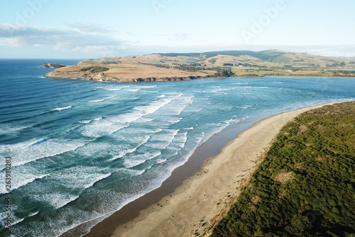 Surat Bay coast and estuary aerial view, Catlins, New Zealand © Jerry