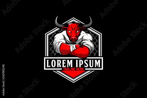 Bull cartoon for martial arts MMA logo template
