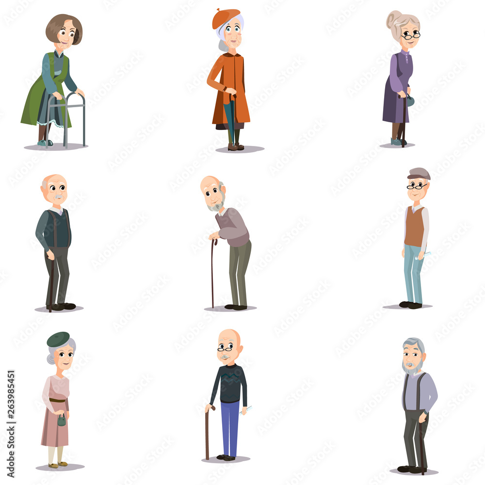 Set of senior old people in different situations and position Set of senior old people in different situations and position