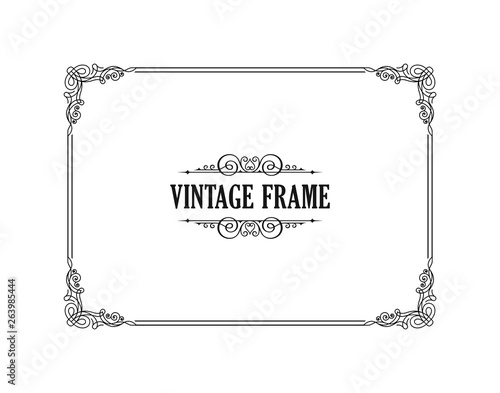 Vintage calligraphic frame. Black and white vector border of the invitation, diploma, certificate, postcard