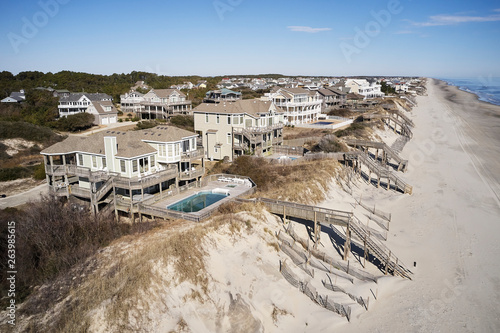 USA. North Carolina, Corolla, Atlantic Ocean, Outer banks, homes facing the shoreline