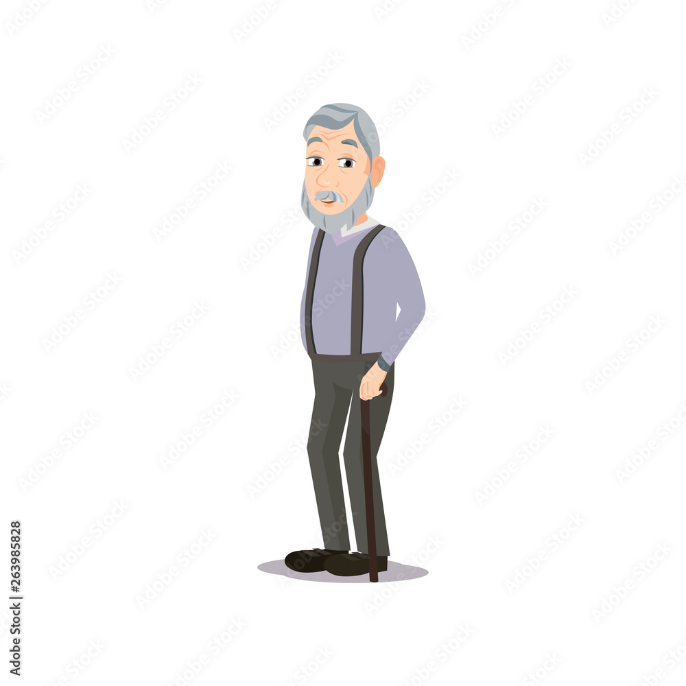 Grey head and mustache senior old man waiting