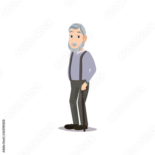 Grey head and mustache senior old man waiting