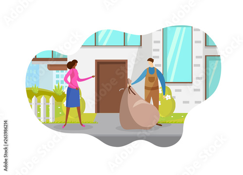 Working Man Collecting Litter on Street. Garbage.