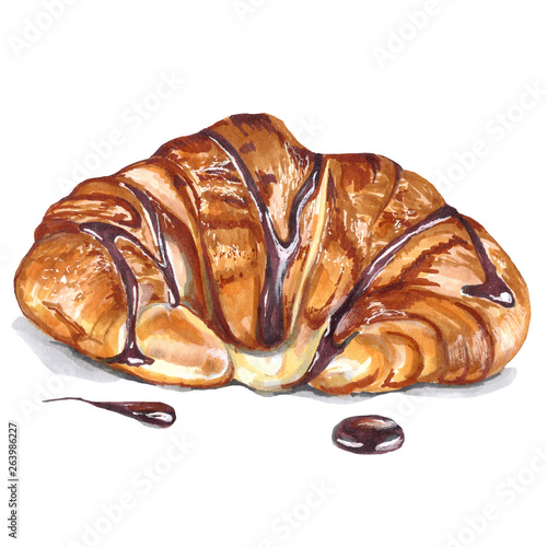 Croissant hand drawn markers isolated on white background