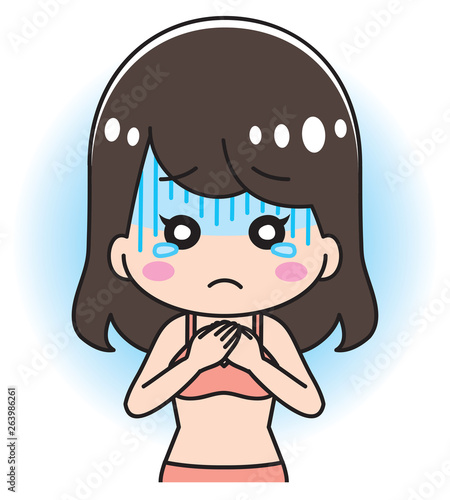 Young woman holding a chest