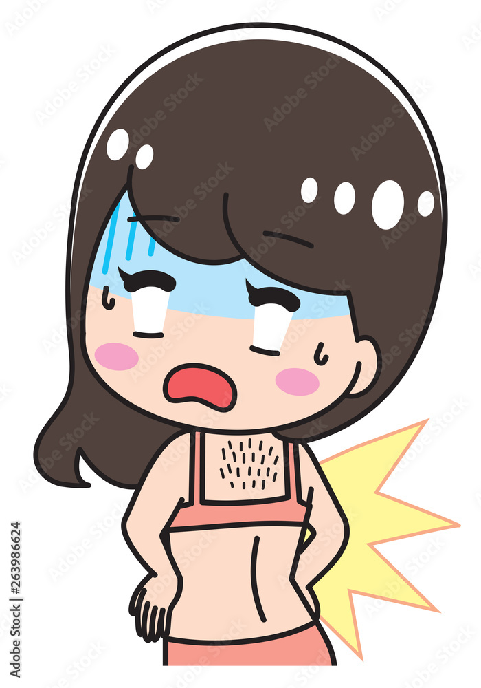 Surprised woman with unwanted hair on the back Surprised woman with unwanted hair on the back