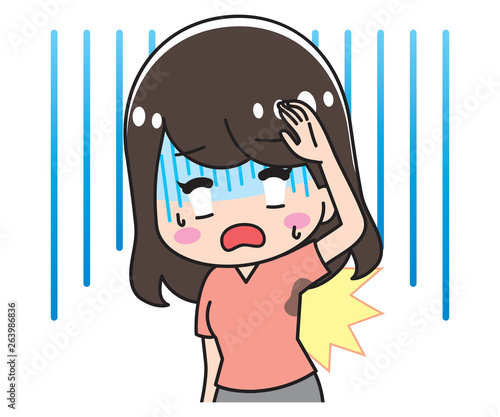 脇汗に驚く若い女性