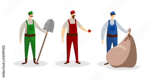 Set of Male Workers Characters in Uniform. People.