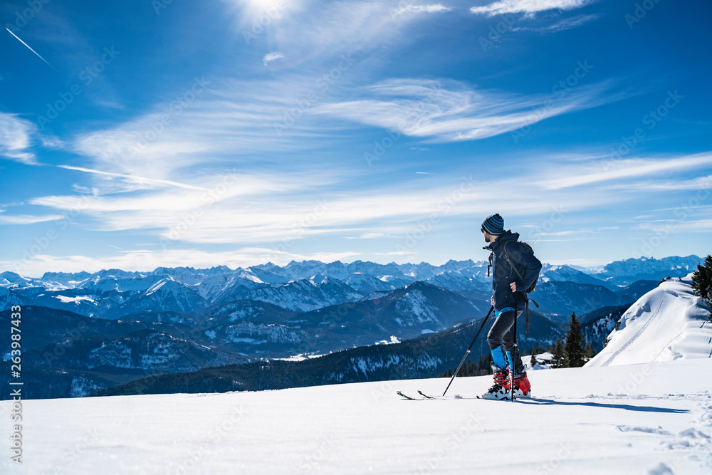 Germany, Bavaria, Brauneck, man on a ski tour in winter in the mountains Germany, Bavaria, Brauneck, man on a ski tour in winter in the mountains