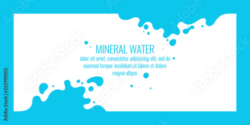 Modern poster mineral water with splashes on background. Vector illustration