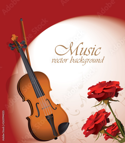 Violin and red roses.
