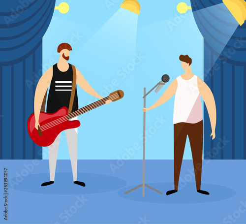 Male Artists Playing Electric Guitar and Singing.