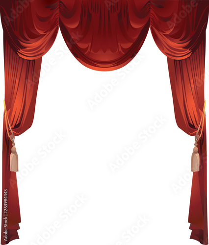 Red curtain on a white background.