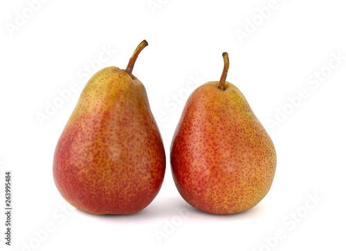 Ripe and mouth-watering bright pink pears on a white background